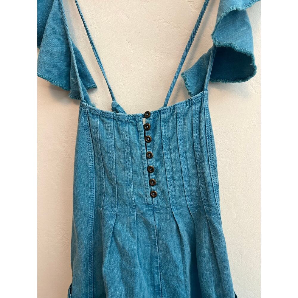 Anthropologie Pilcro Flutter Sleeve Blue Denim Midi Dress Extra Small Petite XSP - Picture 4 of 6